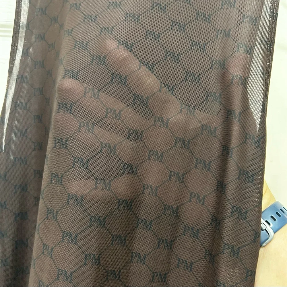 Peppermayo Brown w/ Black Signature Logo Sheer Maxi Sleeveless Dress Size 8